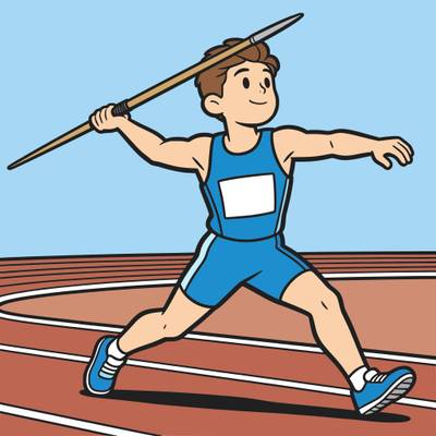 Ausgemalte Version: Cartoon-Speerwerfer auf der Laufbahn