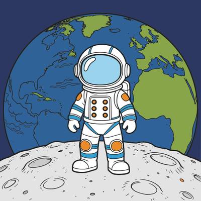 Versão colorida: Astronauta na Lua visto de frente