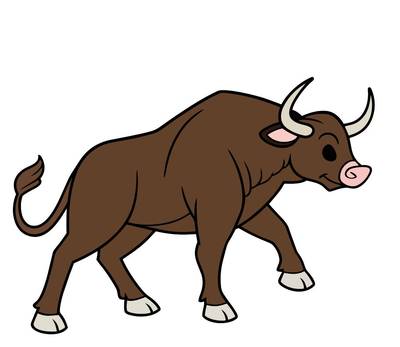 Version coloriée : Taureau cartoon marchant de profil