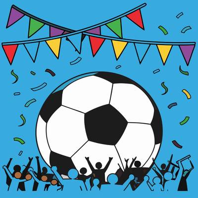 Ausgemalte Version: Fußballfeier mit Fans und Konfetti