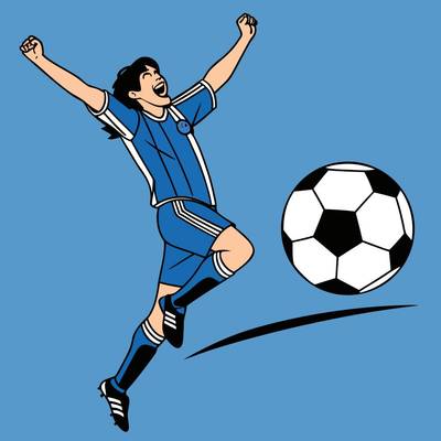 Ausgemalte Version: Fußballspieler beim Jubelsprung