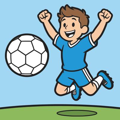 Ausgemalte Version: Jubelnder Junge mit Fußball