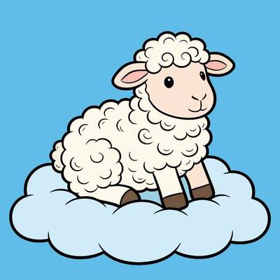 Väritetty versio: Lammas seisoo pilven päällä