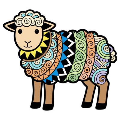 Väritetty versio: Zentangle-lammas kuvioilla