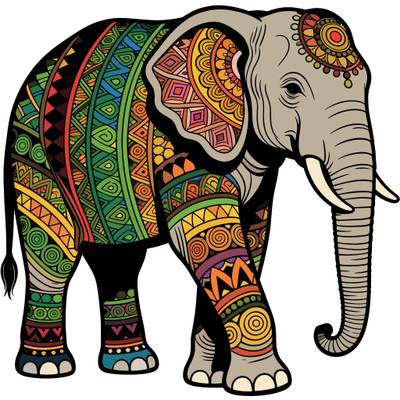 Versão colorida: Elefante zentangle detalhado