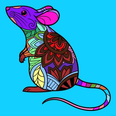 Ausgemalte Version: Detailreiche Zentangle-Maus im Profil