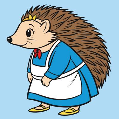 Ausgemalte Version: Igel im Schürzenkleid in Nahaufnahme