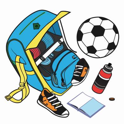 Ausgemalte Version: Fußballrucksack mit Schienbeinschonern