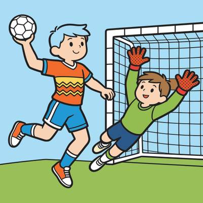 Versão colorida: Arremesso no gol no handebol