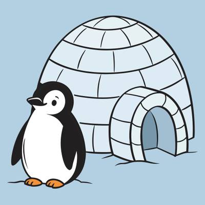 Versão colorida: Pinguim em frente a um iglu