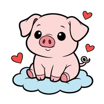 Väritetty versio: Kawaii-possu pilven päällä