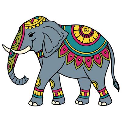 Versão colorida: Elefante de templo indiano decorado