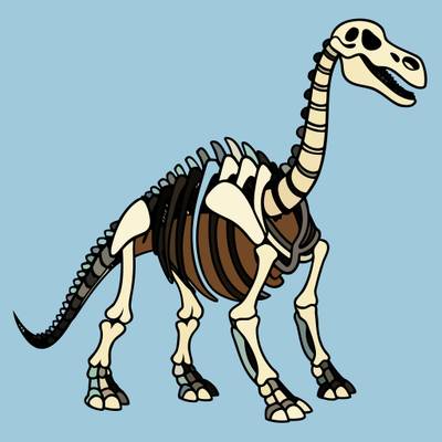 Väritetty versio: Pitkäkaulaisen dinosauruksen luurankofossiili
