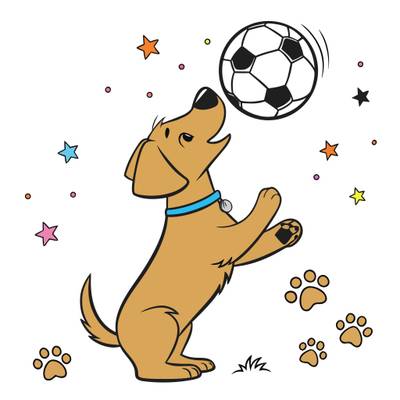 Färglagd version: Hund med fotboll på nosen