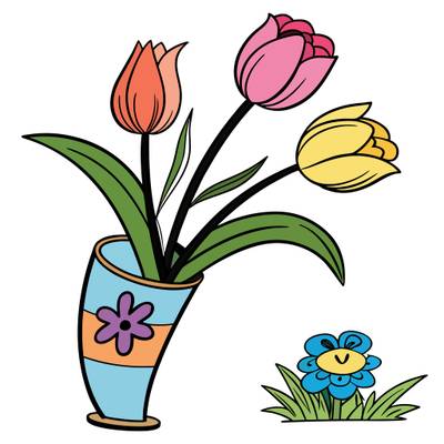 Ausgemalte Version: Ausmalbild Tulpen in einer Vase