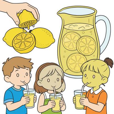 Version coloriée : Enfants buvant de la limonade fraîche
