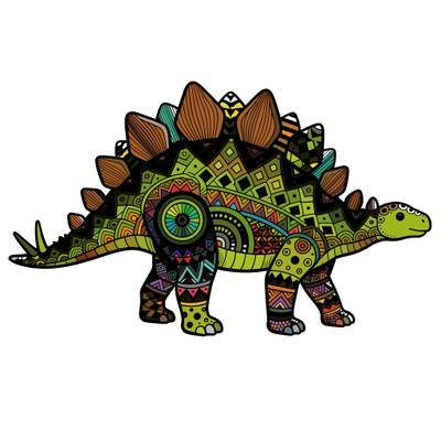 Väritetty versio: Stegosaurus zentangle-kuvioilla