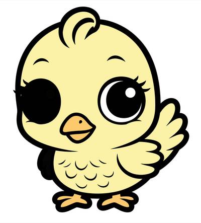 Ausgemalte Version: Kawaii-Küken mit großen Augen