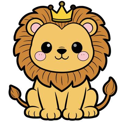 Versão colorida: Leão kawaii com coroa
