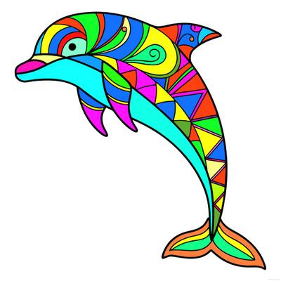 Ingekleurde versie: Eenvoudige zentangle dolfijn