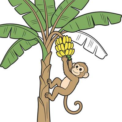 Farvelagt version: Abe i et banantræ
