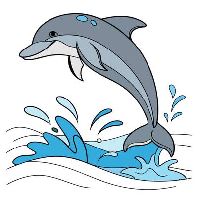 Ingekleurde versie: Dolfijn die uit het water springt