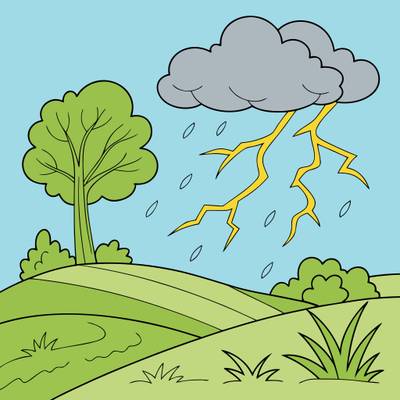 Colored version: Storm cloud with lightning over hills