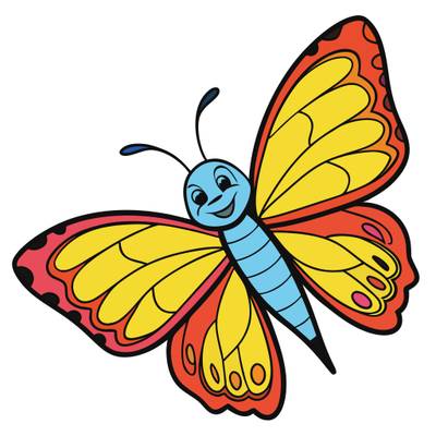 Colored version: Cute kawaii butterfly with big wings
