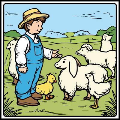 Färglagd version: En bonde med gårdsdjur