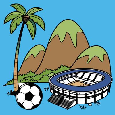 Wersja pokolorowana: Stadion w Rio wśród gór i palmy