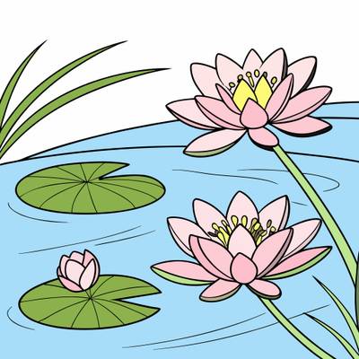 Colored version: Elegant lilies with lily pads