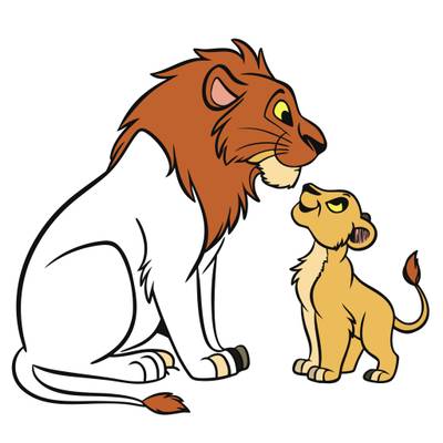 Ausgemalte Version: Löwe und Löwenjunges in Nahaufnahme