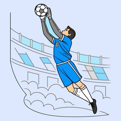 Versão colorida: Goleiro pegando uma bola alta