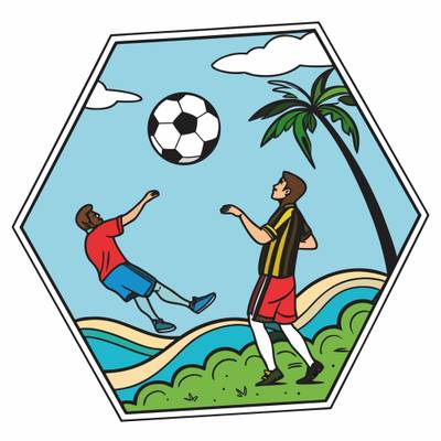 Färglagd version: Bicykletaspark i strandfotboll