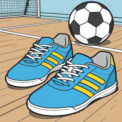 Färglagd version: Futsalskor med boll inomhus