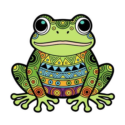 Version coloriée : Grenouille zentangle vue de face