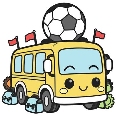 Färglagd version: Kawaii lagbuss med fotboll på taket