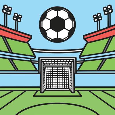 Wersja pokolorowana: Panoramiczny stadion piłkarski z bramką