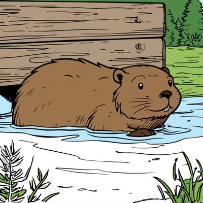 Colored version: Beaver by the water