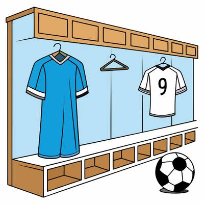 Färglagd version: Fotbollströjor i omklädningsrum