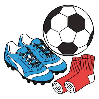 Färglagd version: Fotbollsskor och boll ovanifrån
