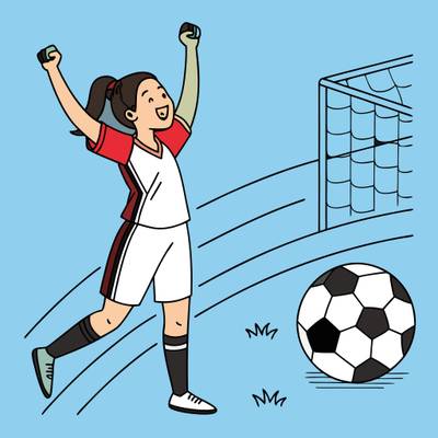 Färglagd version: Fotbollstjej firar ett mål