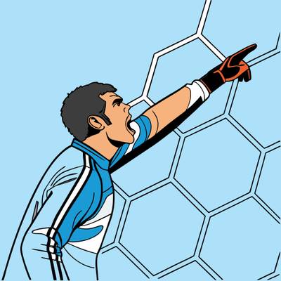 Versão colorida: Goleiro orientando a defesa