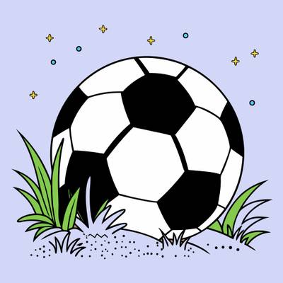 Färglagd version: Fotboll i gräs, punkt till punkt