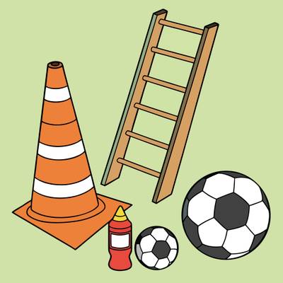 Färglagd version: Fotbollsträningsutrustning för barn