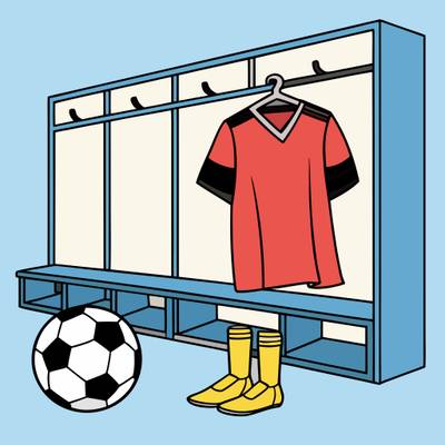 Färglagd version: Fotbollströja i omklädningsrum