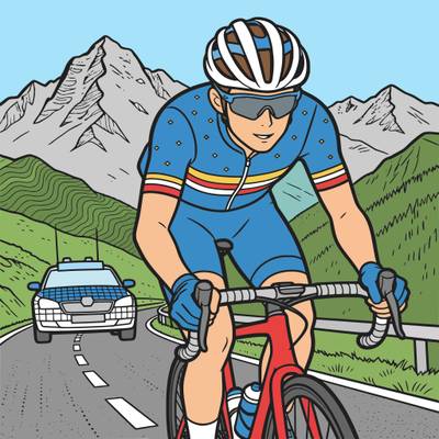 Versão colorida: Ciclista de estrada em etapa alpina francesa