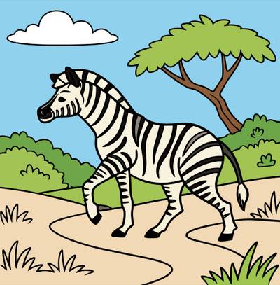 Väritetty versio: Seepra kävelee savannipolulla