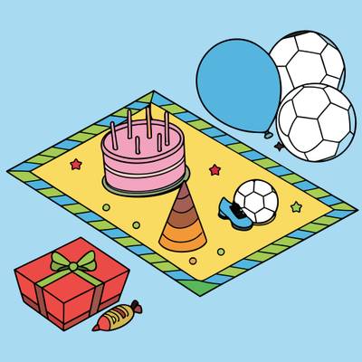 Färglagd version: Födelsedagskalas med fotbollstema