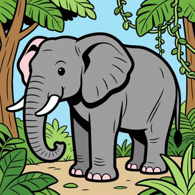 Versão colorida: Elefante detalhado na selva
